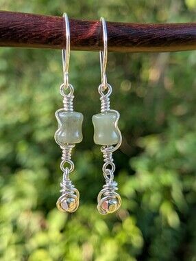 Artisan Sterling Silver Earrings with Unique Jade Gemstones And Sterling Accents